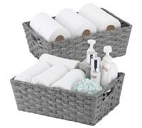 Onlytak Large Wicker Storage Basket, Metal Frame, Set of 2, Washable Waterproof, 15" x 10.3" x 5.2", Grey Color, Woven Basket for Pantry, Toilet, Bathroom, Bedroom, Patio