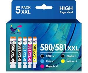 ONLYU PGI-580XXL CLI-581 Compatible for Canon 580 581 xxl ink cartridges | for Canon PIXMA TS705 TS705a TS6350 TS6350a TS6351 TS6351a TS6300 TR8550 TR8150 TR8350 TS9550 (5 pack)