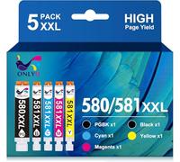 ONLYU PGI-580XXL CLI-581XXL Compatible Ink Cartridges Replacements for Canon for PIXMA TS6150 TS6151 TS6250 TS6251 TS8150 TS8151 TS8250 TS8251 TS8252 TS8350 TS9150 TR7550 TS705 TR8550 TS9550 (5 pack)