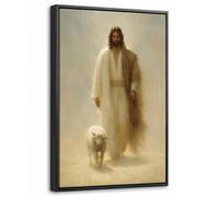 OnlyWow© Canvas With Frame Black Artwork Prints Painting Wall Decoration | 40x60 cm Stylish Wallart Paintings Living Room Bedroom Hallway Hall Bed Office Gift Sheep - Jesus - Brush strokes