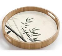 OnlyWow© Dinner Tray Round Serving Platter Decorative Food Trays Drinks Oak