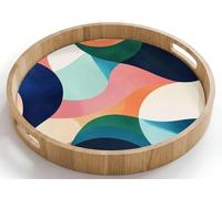 OnlyWow© Serving Platter Round Wooden Tray Trays Food Decorative Breakfast