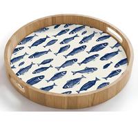 OnlyWow© Serving Tray Round Decorative Platter Trays Food Breakfast Oak