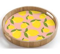OnlyWow© Serving Tray Round Decorative Platter Trays Food Breakfast Oak
