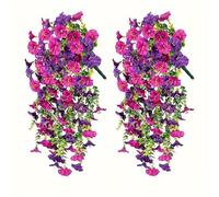 Onmargeen 2pcs Eucalyptus Morning Glory Flowers Artificial Fake Silk Hanging Plants Basket Vine Home Decor