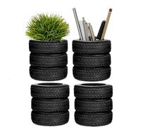 Onmargeen Tire shaped pen holder, plant flowerpot, office storage and organization, black plastic tire pen holder for desktop use, home office desk (4Pcs)
