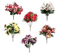 ONMDQS 6PCS Artificial Flower Plants,Small Wild Flowers Decoration Artificial Plastic Silk Bouquets Fake Plants Pansy for Family Garden Decorations (pink+yellow+red+white+purple+Sunset red)