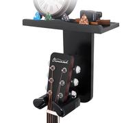 Onmiwod Guitar Wall Mount, Auto Lock Guitar Hanger, Black Wood Guitar Wall Hangers Shelf with Pick Holder, Guitar Holder Wall Mount for Acoustic, Electric Guitar, Ukulele, Bass, Mandolin