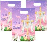 Onmlkkd 50 Pack He is Risen Bags for Kids Large 12''x10'' Religious Easter Bags Christian Easter Gift Bags for Goodies for Eggs Bulk Treat Bags