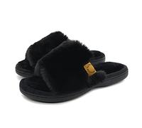 Onmygogo Furry Indoor Slippers for Women Open Toe with Memory Foam, Soft Faux Fur Nonslip House Slippers(Raven,S)