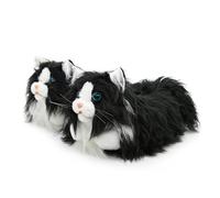 Onmygogo Indoor Fuzzy Winter Animal Cat Plush Slippers for Women, Faux fur,Warm House Slipper (UK size 4-6, Black Persian Cat)