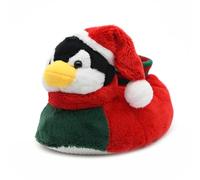 Onmygogo Kids Novelty Slippers for Boys and Girls, Furry Winter Animal Christmas Plush Slippers for Toddler and Little Kid (UK Kid size 7-9, penguin with Chrsitmas hat)
