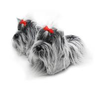 Onmygogo Novelty Animal Slippers for Women Ladies Girls Furry Yorkshire Schnauzer Dog Slippers For Adult (UK women size 4-6, Grey Yorkshire)