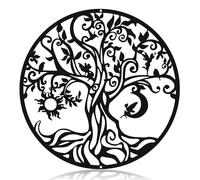 ONNIJUN Tree of Life Metal Wall Art Decor, Sun and Moon Wall Decor Silhouette Black Wall Hanging Sculpture Decoration for Indoor Outdoor Garden Home, 30x30cm