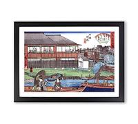 ONO at Ryogoku Yanagibashi by Utagawa Hiroshige Framed Print | A2 Black Framed Wall Art | Ready to Hang | Asian Nature Picture | Living Room Bedroom Lounge Office
