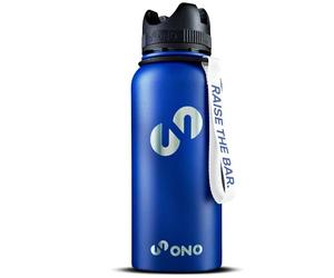 ONO Barbell Jack Drinking Bottle - 3 in 1 - Gamechanger for your workout (Navy Blue) Phone Stand and 950 ml Fitness Stainless Steel Thermo Drinking Bottle in One Product