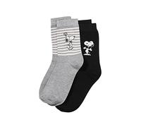 ONOMATO! Peanuts Women's Socks Set of 2 Grey Black Cotton with Snoopy Motif Stockings Comic Gift Idea Funny Cotton Socks in Sizes 35-38 and 39-42, multicoloured, 35-38