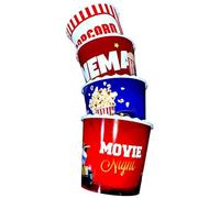 ONONEXPRESS Modern Style Reusable Plastic Popcorn Box/Popcorn Containers/Popcorn Bowls Set for Movie Theater Night - (BPA Free - 4 or 6 or 8 Pack - 75 oz) (Popcorn Mix L)