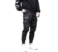 Onosyours Mens Fashion Joggers Cargo Pants Sweatpants Slim Fit Casual Pants Drawstring Elastic Waist Trousers with Pockets G Black L