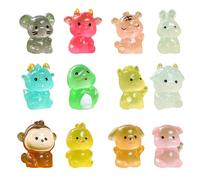 Onperpoe 12 Pcs Mini Resin Animals, 12 Zodiac Luminous Mini Plastic Animals Colorful Miniature Resin Animal Mixed for Micro Landscape Aquarium Potted Garden Decoration