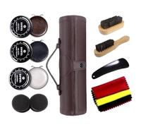 Onperpoe 12PCS Shoe Polish Kit Cleaning Shine Care Barrel Set for Brown Black Leather with Brush Travel Case Soft Horsehair Bristle Shoe Dauber Wooden Applicator Brushes Shoehorn Cloth Shoe Care Kit