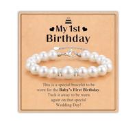 Onperpoe 1st Birthday Gifts for Girls Pearl Bracelet for baby Round and Comfortable Stretchy Beaded Bracelets Baby Bracelet Kids Jewellery First Birthday Gifts for Girls Baby Growth Souvenirs (A)
