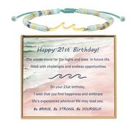 Onperpoe 21st Birthday Gifts for Her, Adjustable Natural Stone Beaded Bracelets with Happy 21 Card, Cool 21 Year old Girls Presents 21st Birthday Gifts for Her Friends Daughter Granddaughter