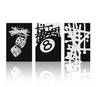Onperpoe 3Pcs Black and White Wall Art 8 Ball Theme Cool Bedroom Decor, Dice Poster Y2K Trendy Canvas Wall Art Room Decor for Game Room Living Room Office, 40 x 30 cm Unframed