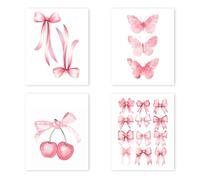 Onperpoe 4 Pink Posters Set Canvas Wall Art Preppy Room Decor Aesthetic Room Decor Pink Bow Cherry Balloon Puppy Poker Poster Wall Art Decor Pink Aesthetic Posters Coquette Room Decor (Butterfly)