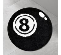 Onperpoe 8 Ball Rug 60cm Round Non-Slip Soft 8 Ball Cool Rugs Bath Mat Billiard Carpet Simulation Billiards Design Black Small Circle Rug Machine Washable for Living Room Party Decorations