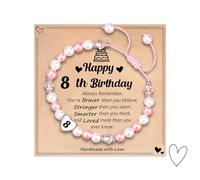Onperpoe 8 Year Old Girl Gifts for Birthday, Pink White Pearl Bracelets, Birthday Gifts for 8 Year Old Girls with Gift Box and Card for Daughter Granddaughter Niece Age 8 Girl Gift Ideas 8th Presents