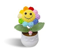 Onperpoe Artificial Crochet Puff Flower Crochet Flowers with Smiling Face Hand Knitted Wool Smiley Face Flower Pot Puff Flower for Home Decor Positive Courage Gifts for Family Friends