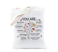 Onperpoe BibleBag Christian Canvas Tote for Women, Flower Verse Large Capacity Religious Gift