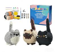 Onperpoe Complete Crochet Kit for Beginners, Cute Cat Crochet Kits Beginners Sets with Hook, Yarn & Instructions, 3 Pcs Cats Crochet Knitting Animal Starter Kit for Craft Cat Gifts Birthday Christmas