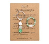 Onperpoe Crystal Keychain Gift, New Beginnings Gifts for Women, Moonstone Crystal Keyring and Ring New Job Gifts with Card, Healing Gifts for Women Inspirational Good Luck Gifts for Family Friends