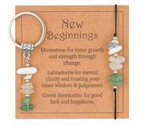 Onperpoe Crystal Keyring, New Beginnings Gifts for Women, Good Luck Keyring with Card, Healing Gifts for Women, Encouragement Gifts for Family Friends (1 Keychain + 1 Bracelet + 1 Card)