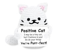Onperpoe Emotional Support Gift, Cute Positive Crochet Cat with Encouragement Card, Handmade Positive Crochet Animals for Family Friends Encouragement Party Decoration (D)