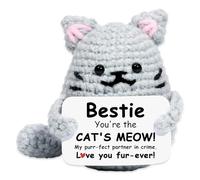 Onperpoe Emotional Support Gift, Cute Positive Crochet Cat with Encouragement Card, Handmade Positive Crochet Animals for Family Friends Encouragement Party Decoration (F)