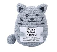 Onperpoe Emotional Support Gift, Cute Positive Crochet Cat with Encouragement Card, Handmade Positive Crochet Animals for Family Friends Encouragement Party Decoration (C)