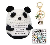 Onperpoe Funny Positive Panda Gifts Emotional Support Crochet Doll with Positive Cards Handmade Emotional Support Gift with Panda Stickers Animal Keyring Cute Positive Gifts