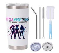 Onperpoe Kpop Water Bottle, 20oz Insulated Coffee Cup Travel Mug, Leakproof Stainless Steel Water Bottle with Straw Lids and Cleaning Brush, Cup K Pop Merch Gifts for Girls Kpop Fans Teens & Adults