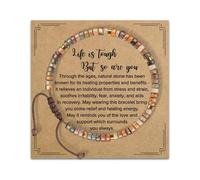 Onperpoe Natural Stone Adjustable Beaded Bracelets, Friendship Bracelet, Healing Bracelets for Women Yoga Meditation Birthday Gifts Inspirational Cards Life is Tough But So are You Anxiety Bracelet