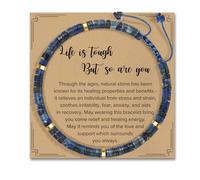 Onperpoe Natural Stone Adjustable Beaded Bracelets, Friendship Bracelet, Healing Bracelets for Women Yoga Meditation Birthday Gifts Inspirational Cards Life is Tough But So are You Anxiety Bracelet