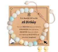Onperpoe Natural Stone Bracelet, Birthday Gifts for 9 Year Old Girls with Card, Anti Anxiety Girls Bracelets 9 Year Old Girl Gifts Birthday Presents Age 9 Daughter Sister Friends Granddaughter Niece