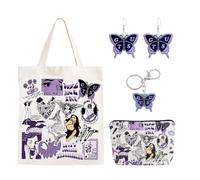 Onperpoe Olivia Canvas Tote Bag and Makeup Bag Pop Singer Merch Music Lover Gifts Album Inspired Singer Support Gifts Art Print Tote Bags Cosmetic Bag Purple Earring Keyring for Olivia Fans