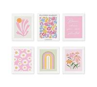 Onperpoe Pink Canvas Posters Set of 6 Room Decor Wall Art Pink Flower Framed Wall Art Bedroom Living Room Wall Prints Flower Posters Aesthetic Room Decor Coquette Preppy Room Decor(No Frame)