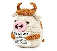 Onperpoe Positive Crochet Animals Cow Gifts Funny Mini Positive Moo Good Luck Easter Gift with Cards Emotional Support Crochet Gift for Adults Galentines Gifts for Women Men