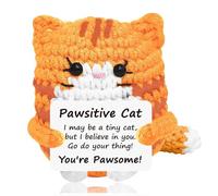 Onperpoe Positive Crochet Animals, Funny Positive Cat with Inspirational Card, Emotional Support Gift Cute Positive Gifts for Women Girls Family Friends Sisters (B-Orange)