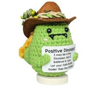 Onperpoe Positive Dinosaur with Inspirational Card Positive Gifts Pocket Hug Dino with Base Emotional Support Knitted Doll Handmade Crochet Gifts for Women Birthday Christmas