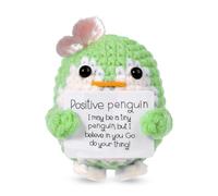 Onperpoe Positive Penguin Gifts, Funny Knitted Pocket Penguin with Positive Card, Cute Crochet Pocket Penguin Hug with Pink Bow, Emotional Support Gift for Friends Men Women Good Luck Gifts